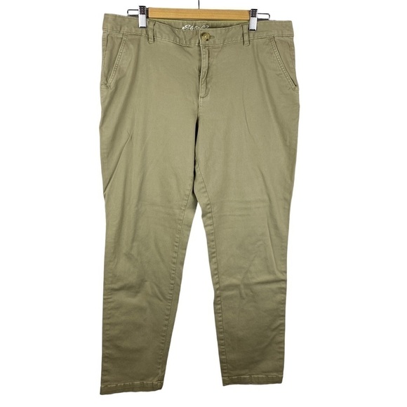 EDDIE Bauer Tan Boyfriend Fit Mid Rise Pants Size 14 - Picture 1 of 12